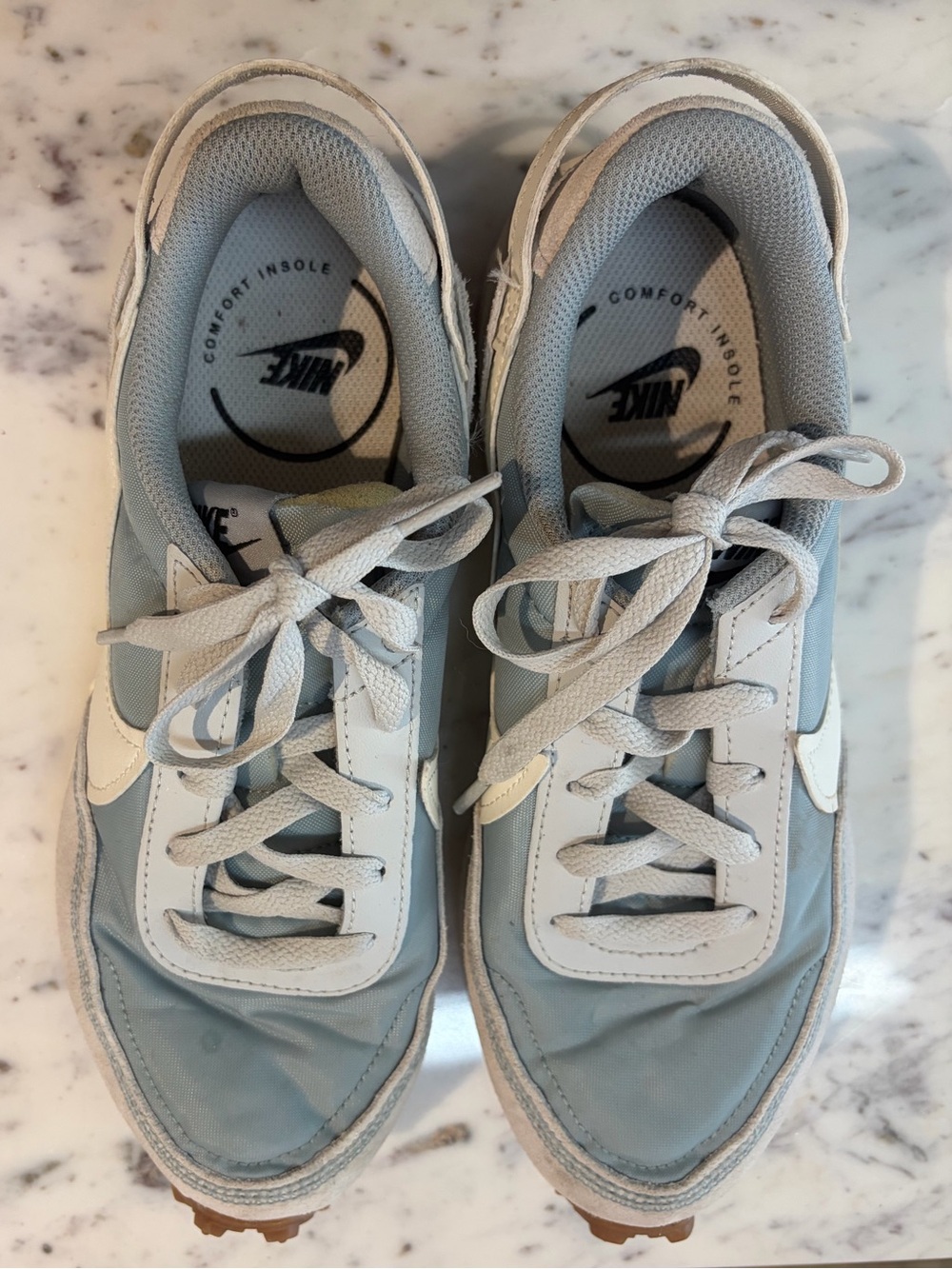 Nike Waffle Debut Women’s Light Blue and White Retro Runner Sneakers